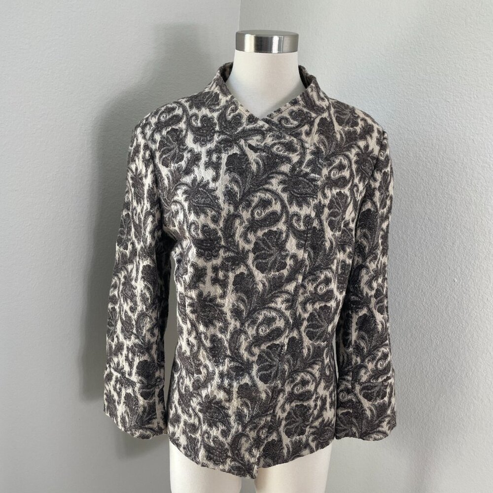 Lafayette 148 New York Womens 12 Wool Blend Brown‎ Floral Knit Jacket